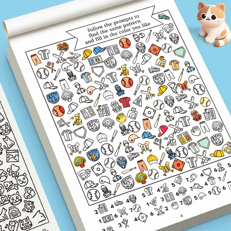 Find the Hidden Objects Book, Focus Training, 32-Page Search and Coloring Book, Back-To-School Supplies, Early Learning Activity Book for Kids, Preschool Educational Coloring Book