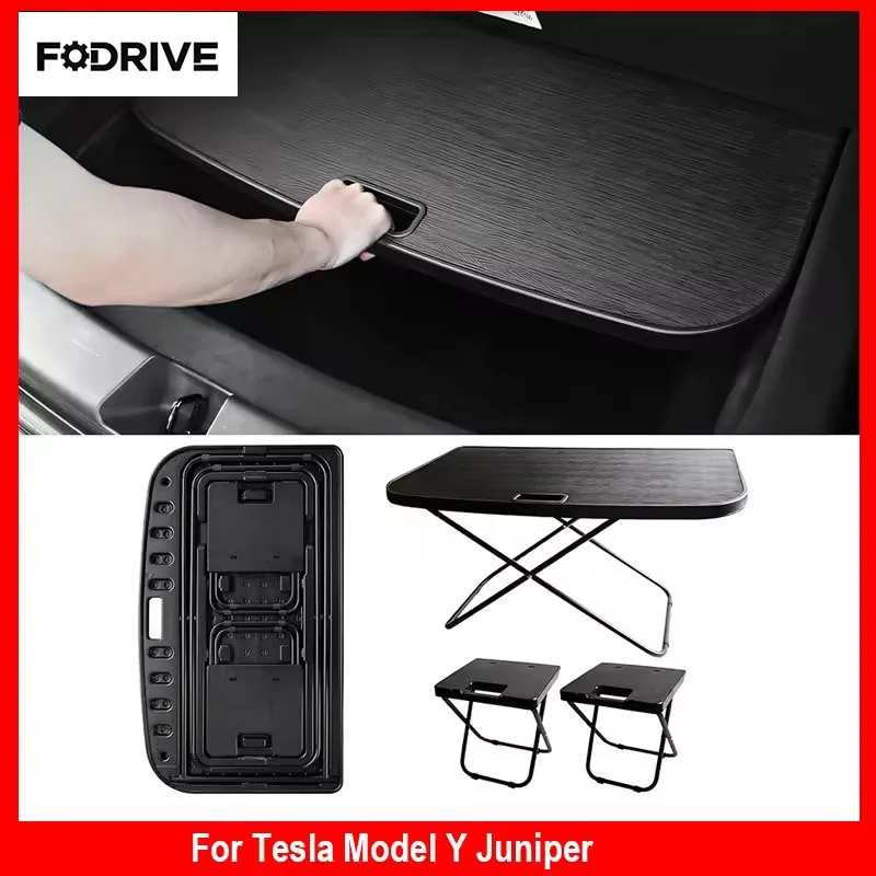 For New Tesla Model Y 2021-2025 Trunk Portable Picnic Table Travel Folding Work Rest Camping Board Car Accessories With Chairs