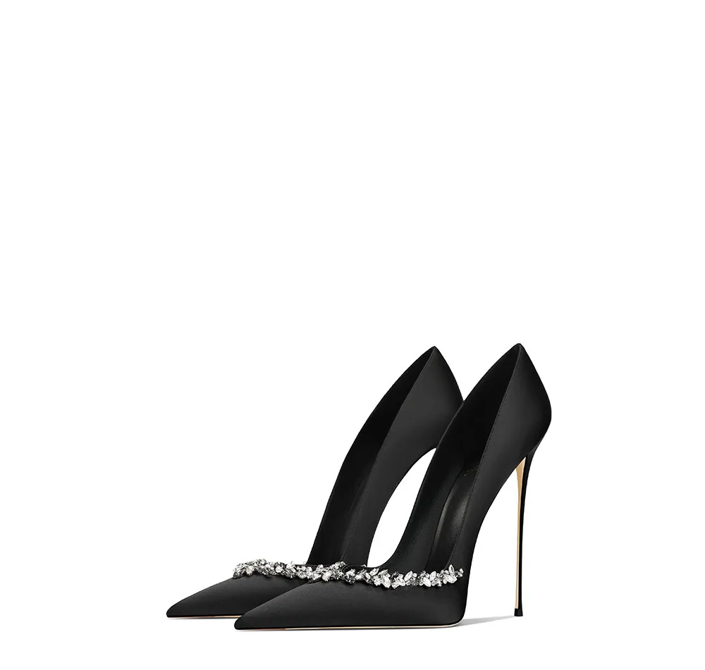 

Water diamond pointed high heels for women, slim heels, shallow mouth, elegant and versatile for banquets, single shoes