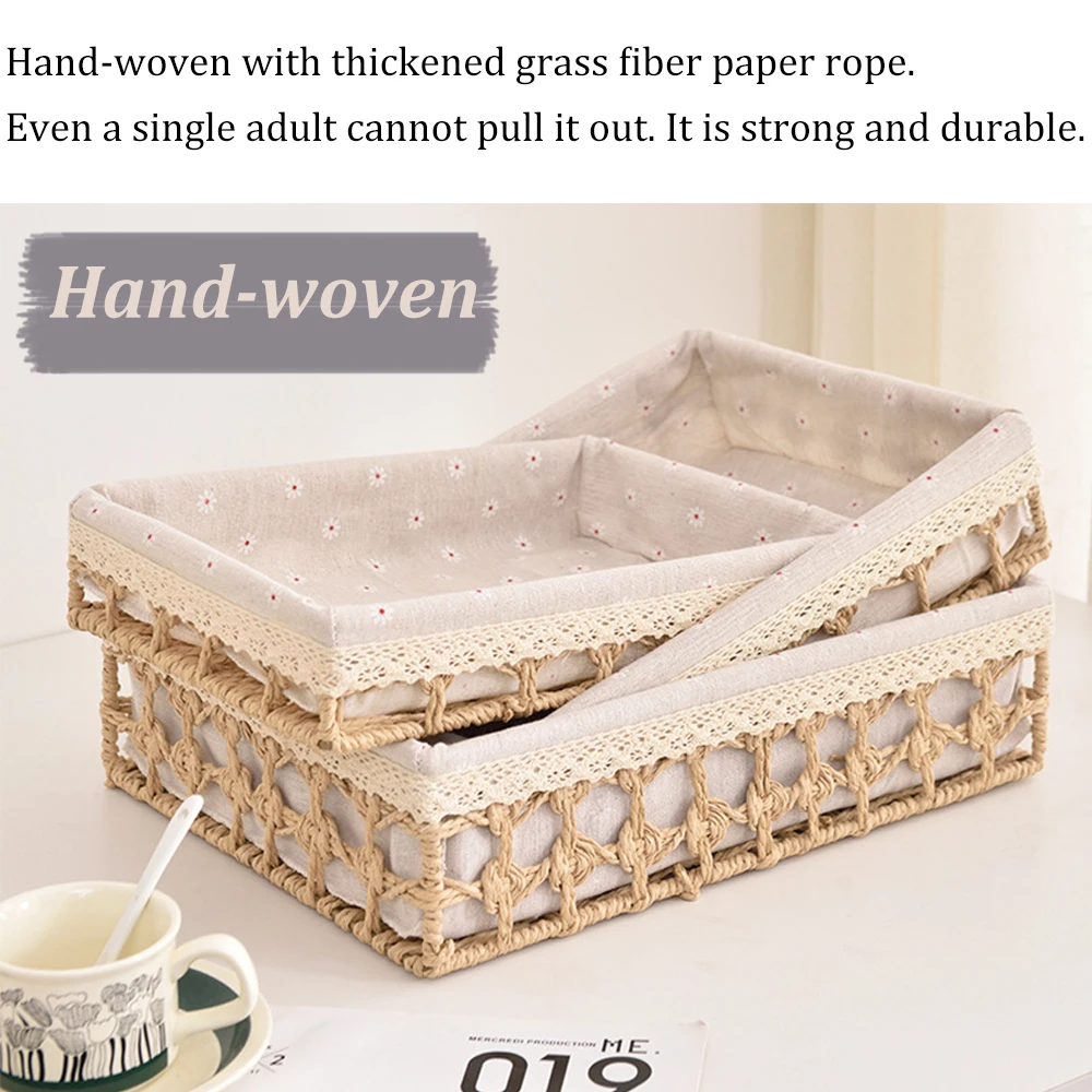 سلة تخزين منسوجة يدويًا مع بطانة قطنية قابلة للإزالة لمستحضرات التجميل وجبة خفيفة أشتات منظمة صندوق تخزين ديكور غرفة النوم والحمام #4