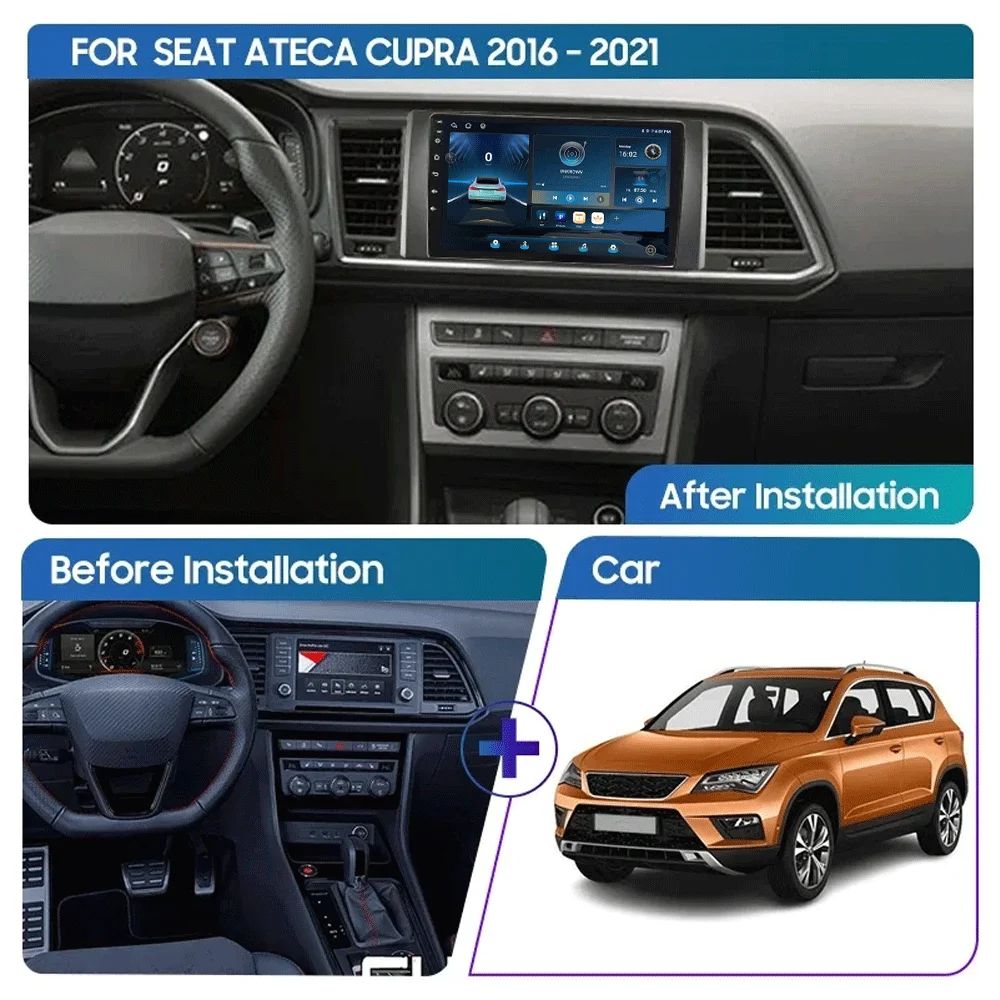Android 16 For Seat Ateca Cupra 2016 - 2023 2K QLED Android Car Radio Multimedia Video Player GPS AI Voice CarPlay 4G Stereo
