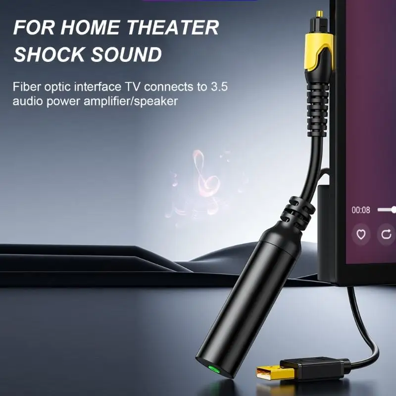 Bộ chuyển đổi âm thanh analog sang kỹ thuật số Y4QF Bộ chuyển đổi 3,5 mm sang SPDIF cho đầu ra quang Bộ chuyển đổi USB 3,5 mm