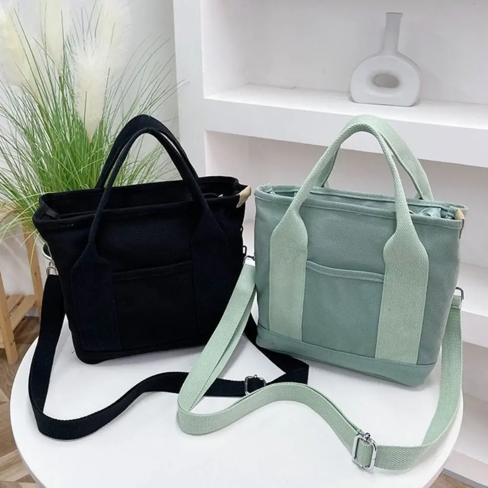 Zipper Japanese Style Crossbody Bag Handbag Large Capacity Canvas Shoulder Bag All-match Mommy Bag Pure Color Tote Bag Shopping