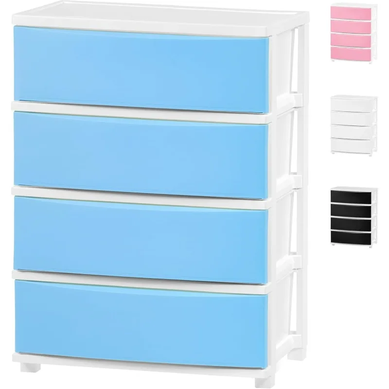 

Plastic Drawer Storage Organizer, 4-Drawers, for Classroom Art Supplies Dresser Closet Bathroom Dorm Bedroom Laundry Room, Wide