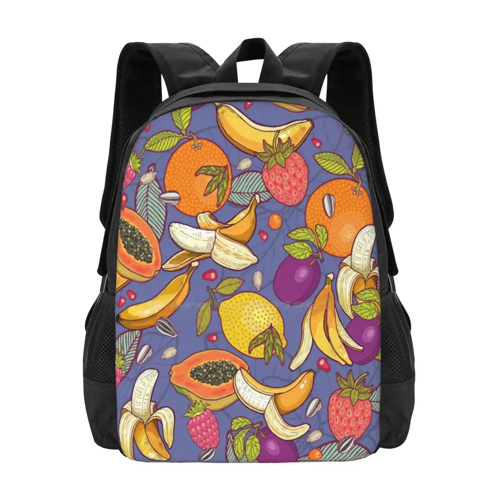 Tropical Dream Hot Sale Backpack Fashion Bags Tropical Papaya Strawberry Raspberry Physalis Hawaii Jungle Banana Orange Lemon