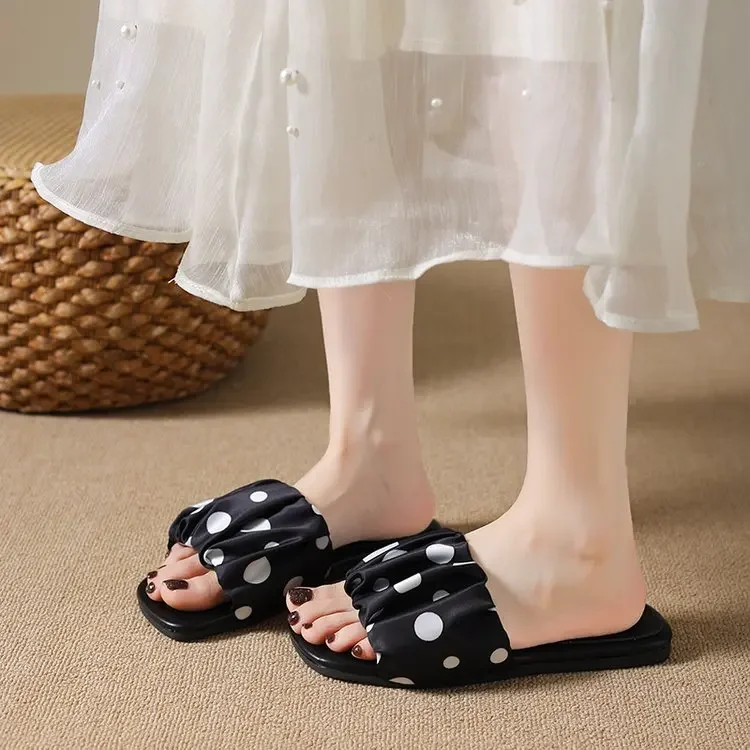 2026 Sommer Damen Plateau-Slipper mit dicker Sohle, Vintage Polka Dot Schuhe, Outdoor Square Toe Strand- und Urlaubssandalen – Detail 25