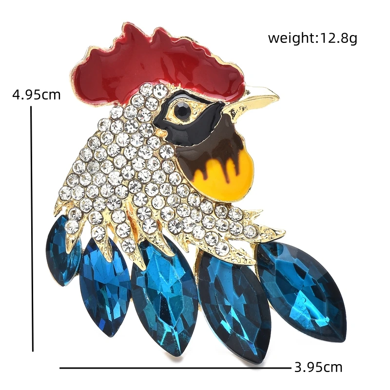 Wuli&baby Lovely Strong Chicken Brooches For Women Unisex 2-color Rhinestone Cock Animal Party Casual Brooch Pins Gifts