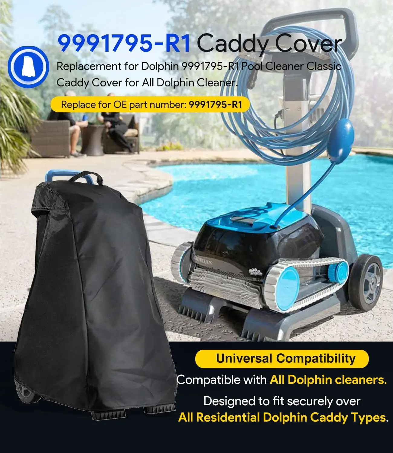 TM Replacement for Dolphin 9991795-R1 Robotic Pool Cleaner Classic Caddy Cover for All Dolphin Cleaner, Waterproof