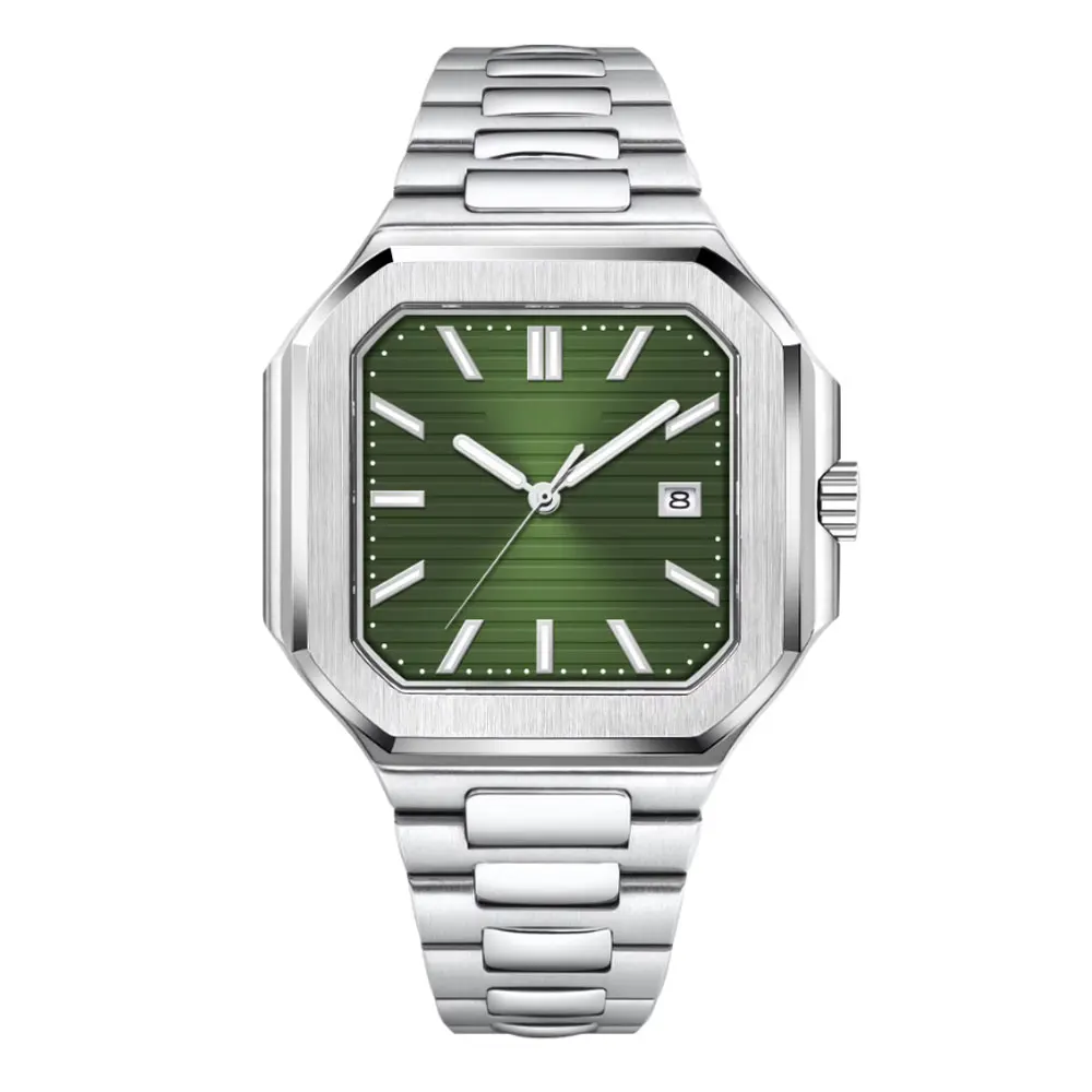 Relógio masculino quadrado de luxo com logotipo personalizado, 44mm, automático, nh35/miyota, prata, ouro rosa, à prova d'água, mecânico