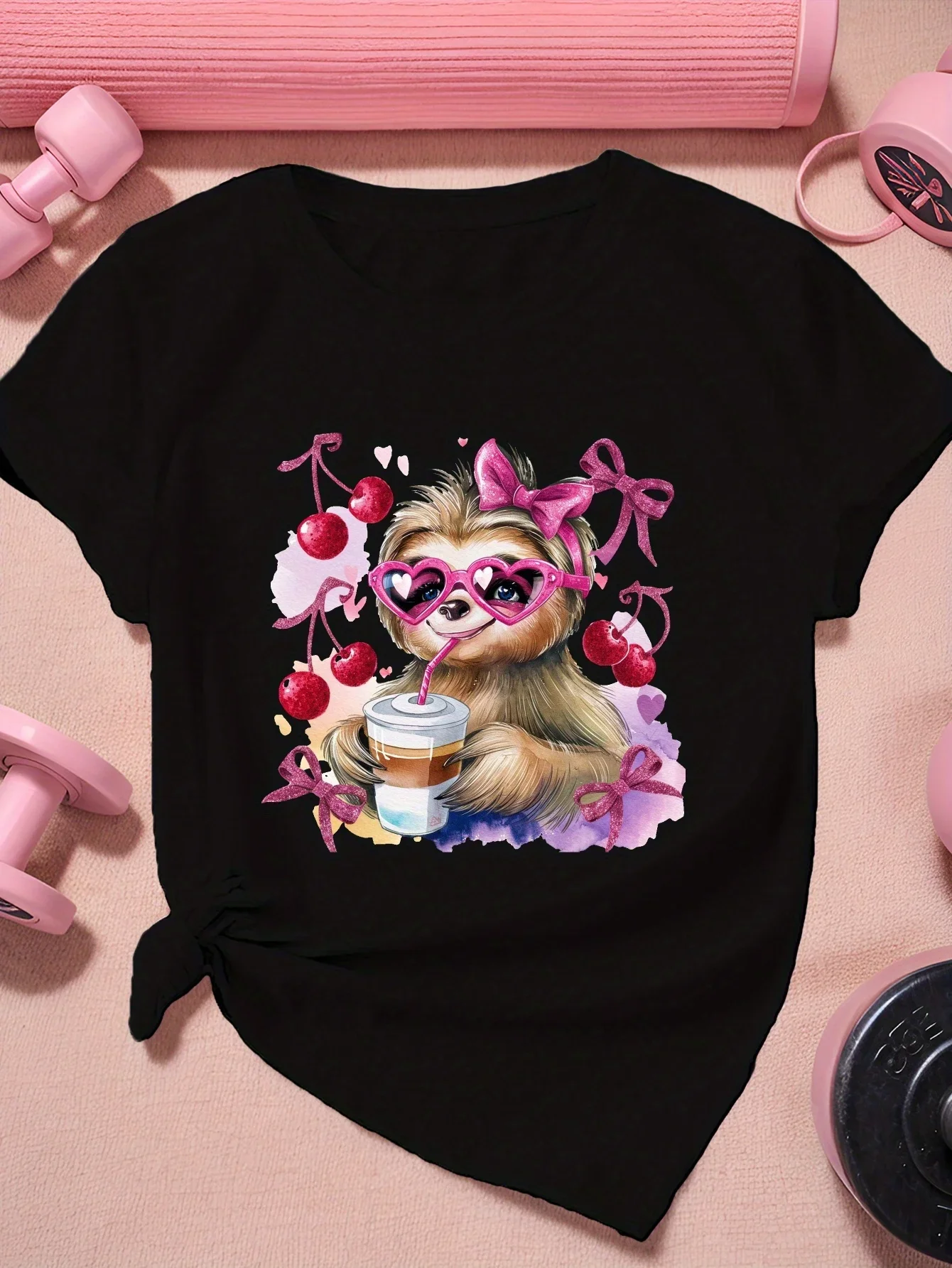 Camiseta de manga corta con ilustración de perezoso para mujer camiseta informal de manga corta Harajuku camisetas de calle