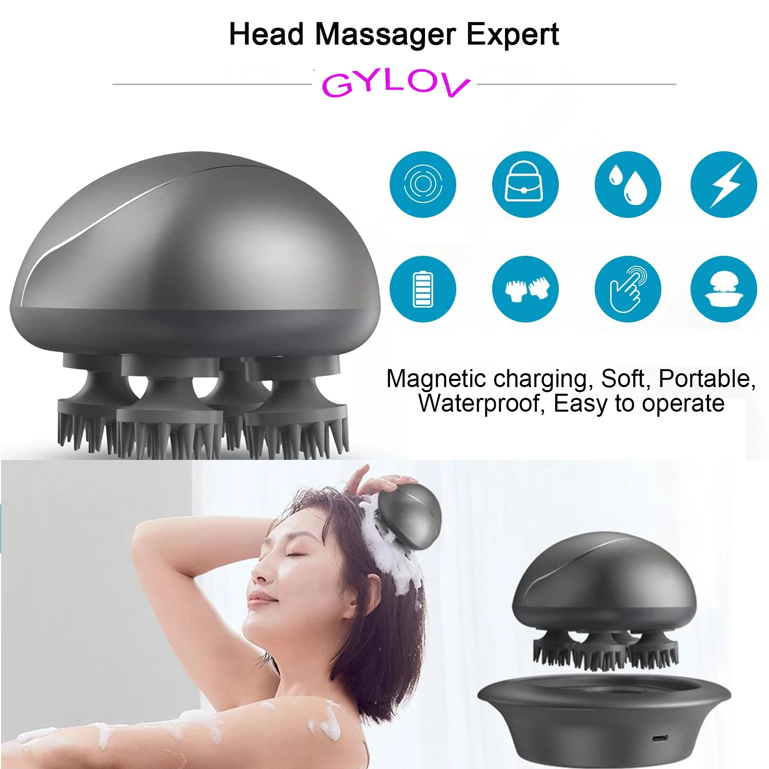 Smart Head Massager Electric Scalp Brush Neck Shoulder Care Hair Care IPX7 Waterproof Wireless Pet Dog Cat Massager Dropshipping