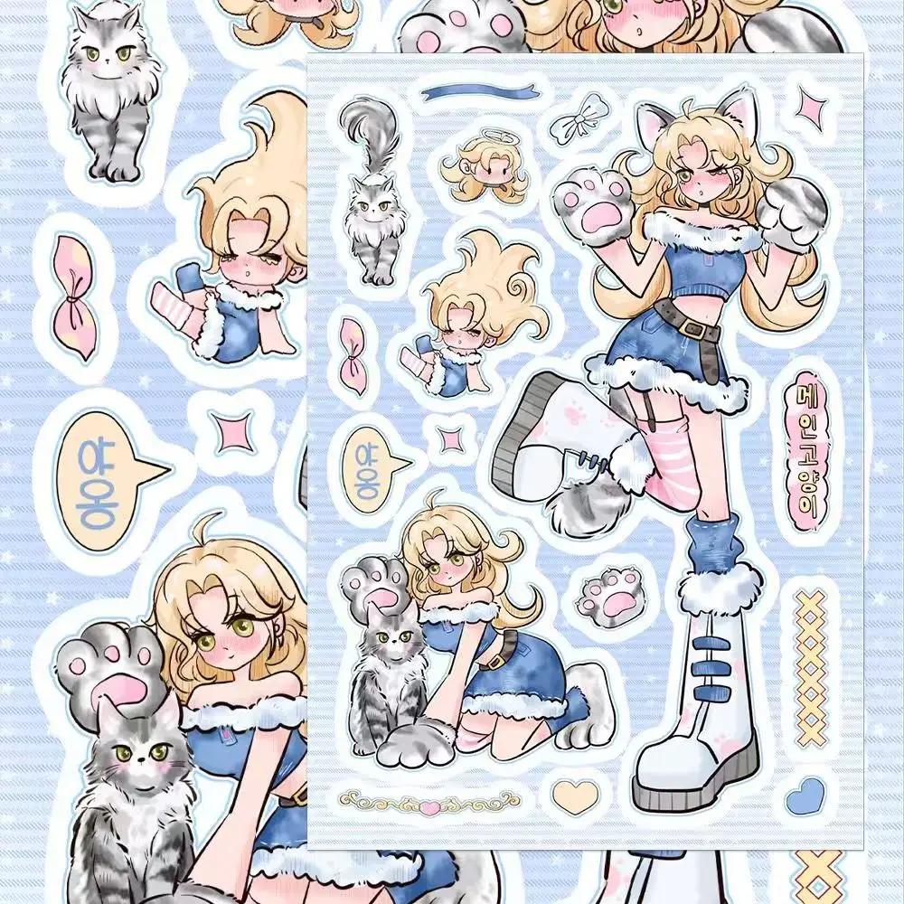 Picture 3: 8 Sheets GuKa Stickers Kawaii Cat Star Girl Cartoon Decals DIY Scrapbook Journal Phone Case Decorative Stickers 11*16cm