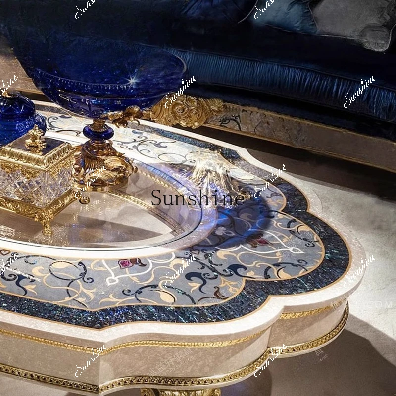 Hollow coffee table living room household French painted shell parquet oval coffee tea table  FT