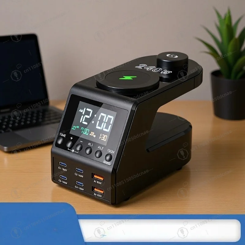Clock Display Desktop Charging Station Multi Interface Power Supply Device Support Wireless Charging For Daily Digital Equipment