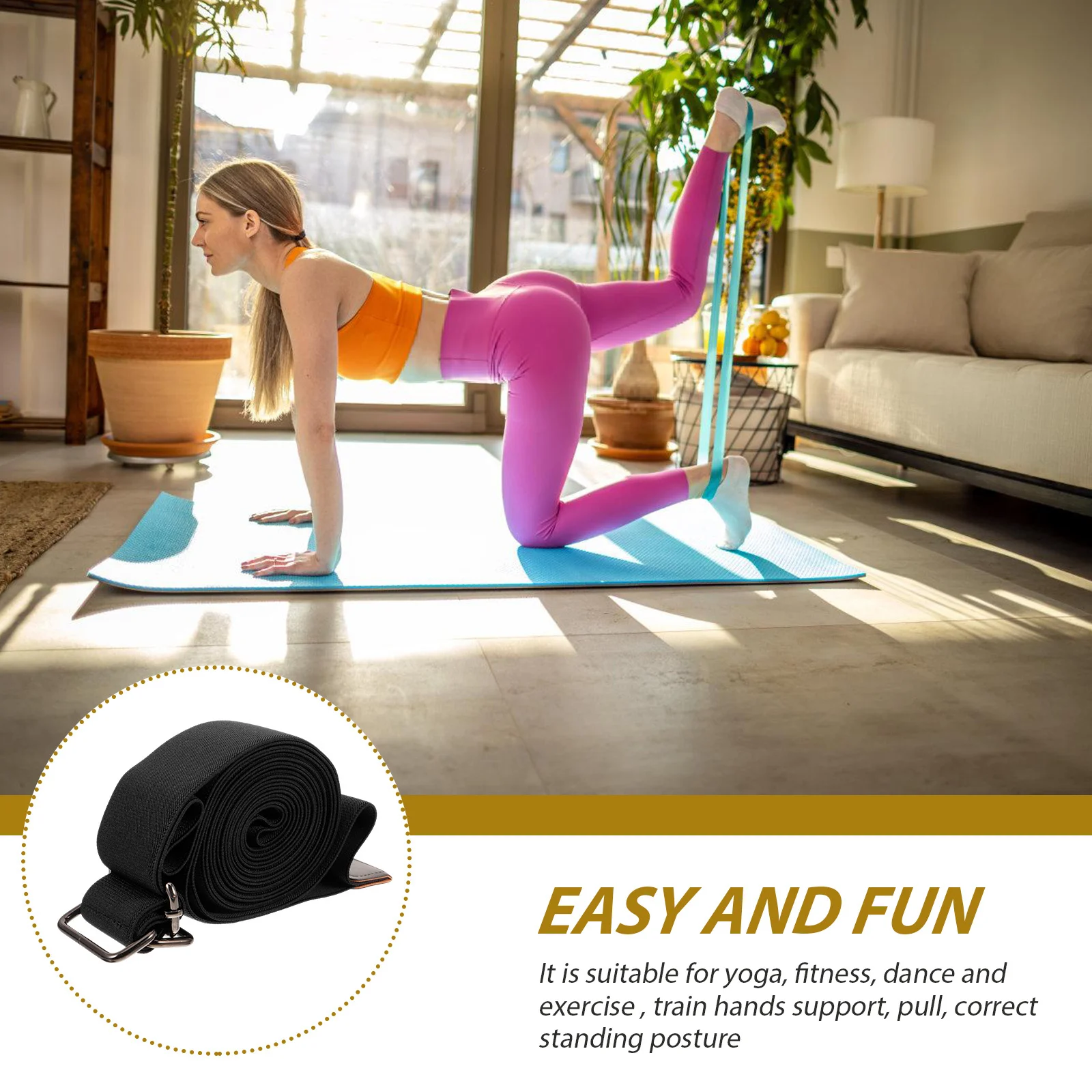 

Yoga Tension Strap Black Durable Stretch Band for Pilates Yoga Auxiliary Rope Useful for Fitness Flexibility Training