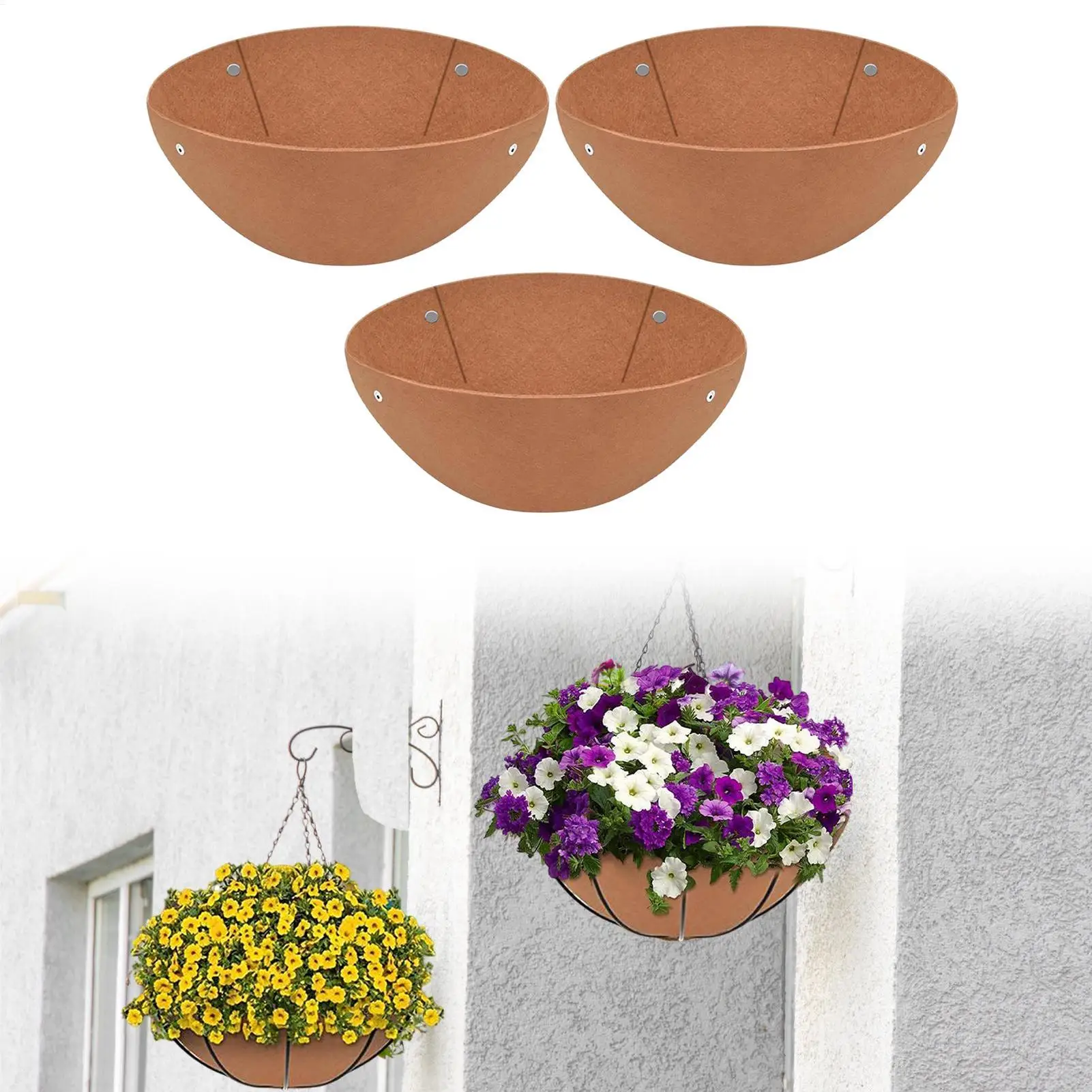 Plant Liners 3 Pieces Felt Plant Pot Filler Breathable Round Basket Liners For Window Garden Flower Bed Reptiles Orchid Staghorn
