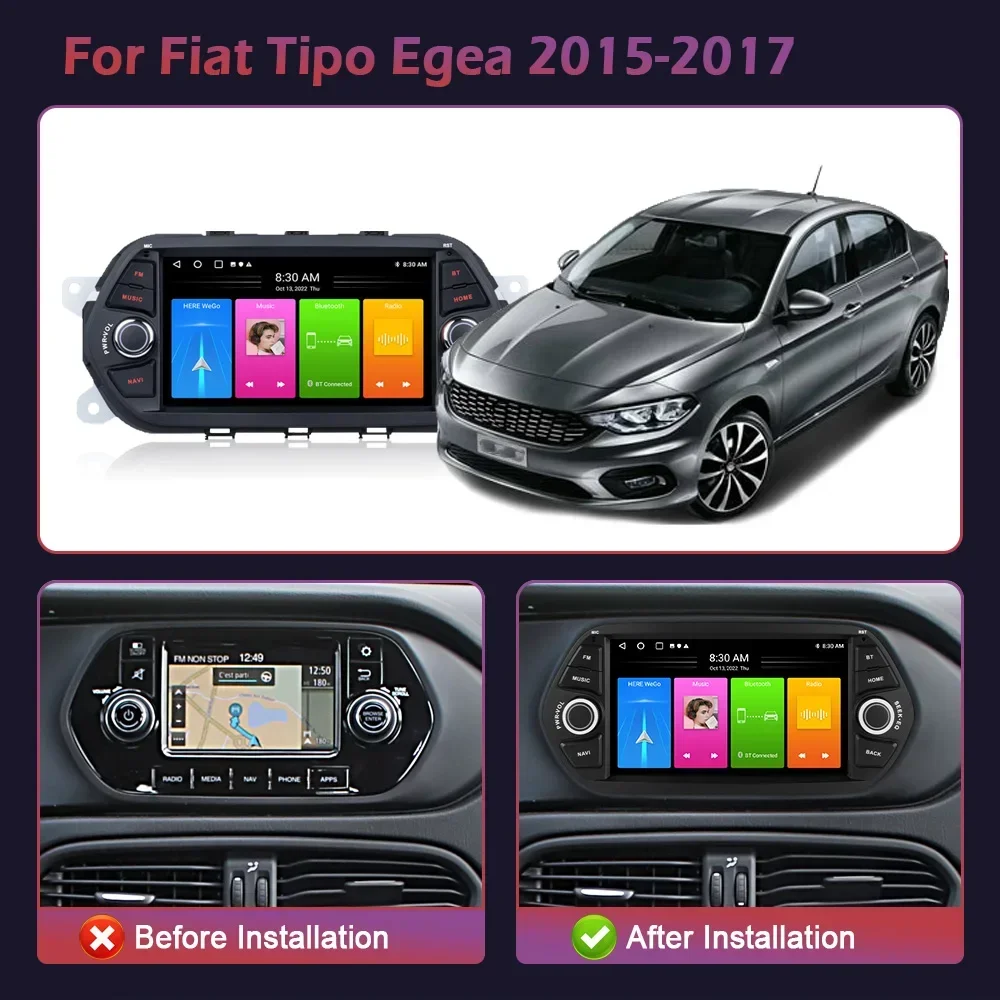 For Fiat Tipo Egea 2015-2017 Car Radio Multimedia Video Player DSP Navigation  Autoradio Audio Stereo Carplay Android 14