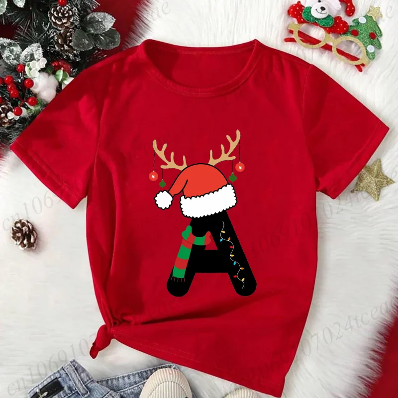 

Women's Casual Xmas T-shirt Short Sleeve Crewneck Top Christmas Alphabet Print Tee Holiday Daily Top Personalize Christmas Gifts