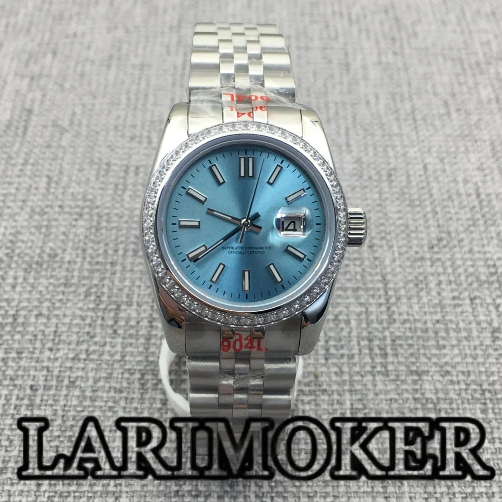 LARIMOKER Women's Mechanical Diving Watch 31MM Diamond Decorative Case Blue Dial Luminous Sapphire Glass NH05 Automatic Movement