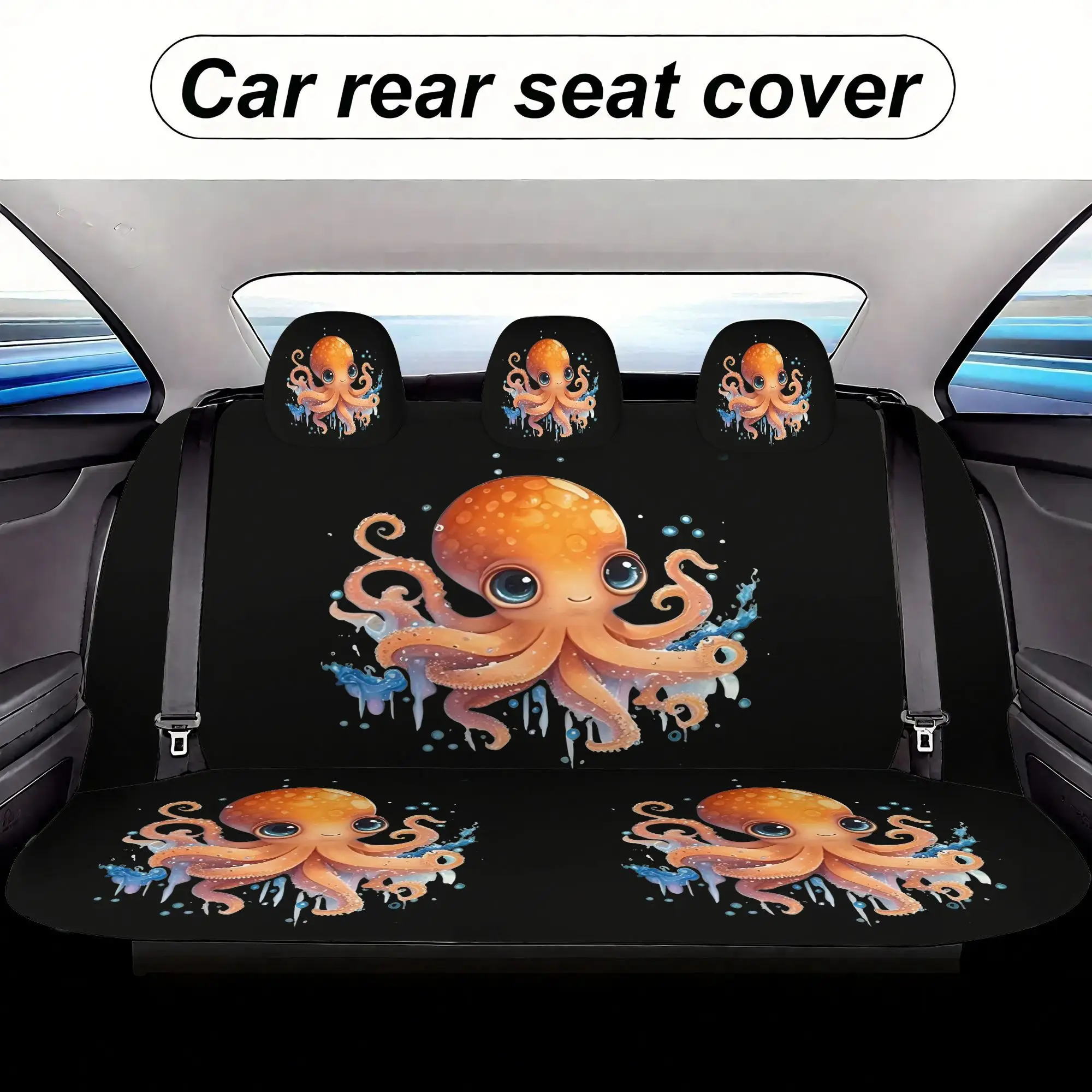 7pcs Splash Cute Octopus Printed Universal Car Seat Covers, Including 2 Front Seat Covers And 1 Rear Backrest Cover, 1 Rear Seat