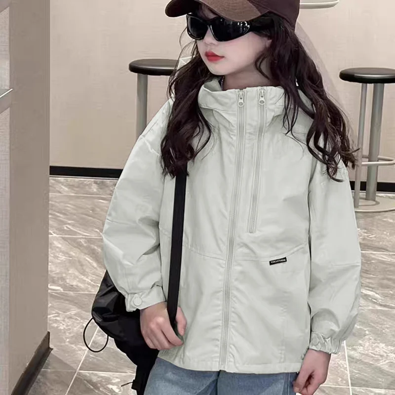 

New Girls Windbreaker Jackets Spring Autumn Children Windproof Hooded Coats Kids Clothing Teen Fashion Cargo Outerwear 5-14 Year