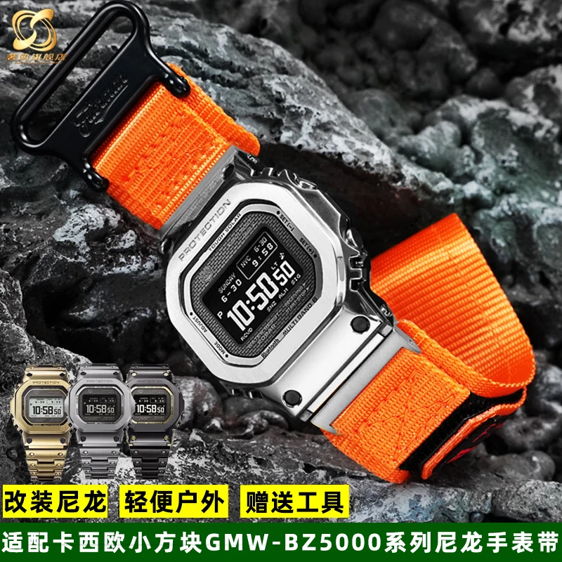 For Casio Small Square GMW-BZ5000 Series Modified Trendy Sports Nylon Canvas Watch Strap with Men's Waterproof Accessories