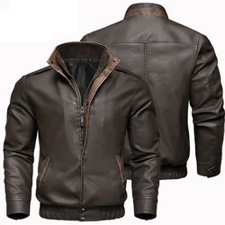 New Autumn Men's Leather Jacket Stand Collar Retro Business and Leisure