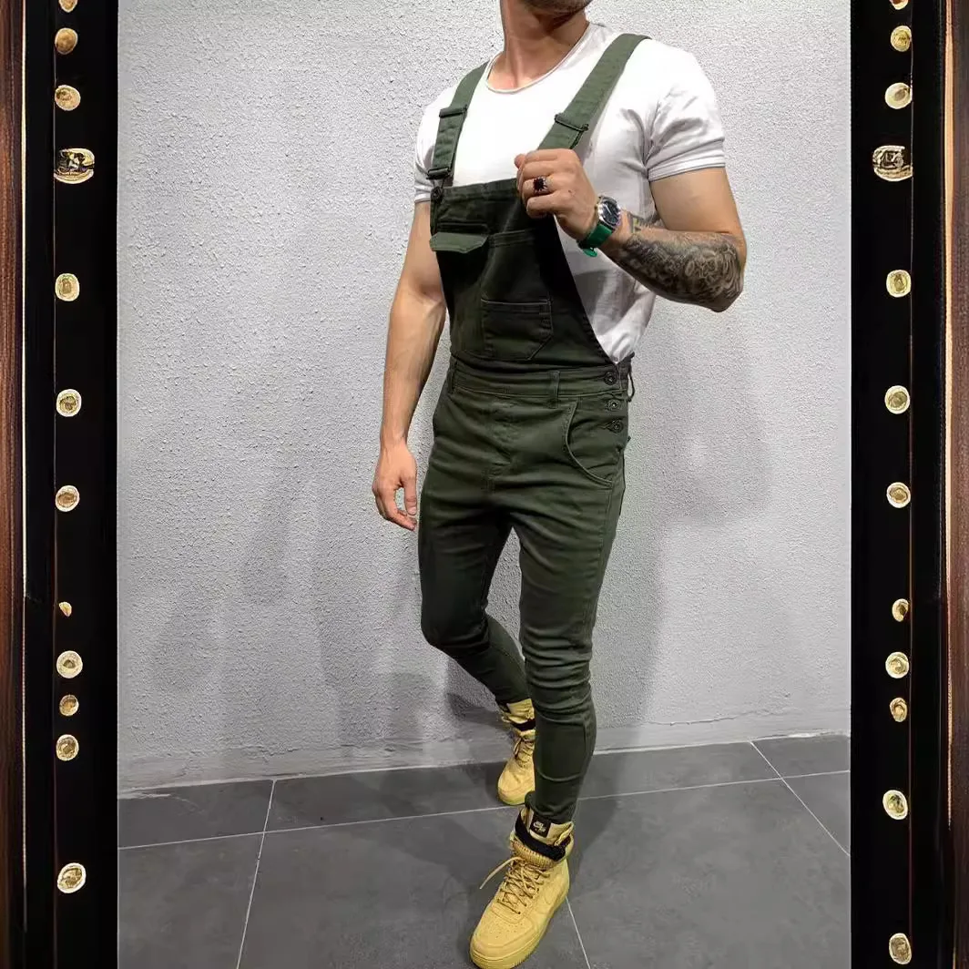 Men's Slim Fit Tie Dye Denim Overalls Fashionable Long Pants mid Waist Net Printing Cotton Blend Sporty 3D Effect Unisex