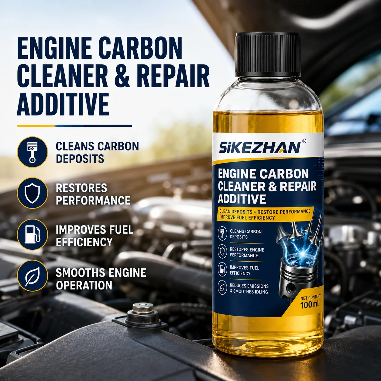 Nettoyant de carbone pour moteur automobile 100 ml, additif carburant, agent de réparation du système, restaure la puissance, améliore l'économie de carburant, réduit les émissions du véhicule