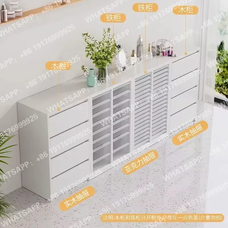 Nail Art Display Cabinet Wall-mounted Storage Unit with Color Board Side and Floor Cabinets for Nail Polish