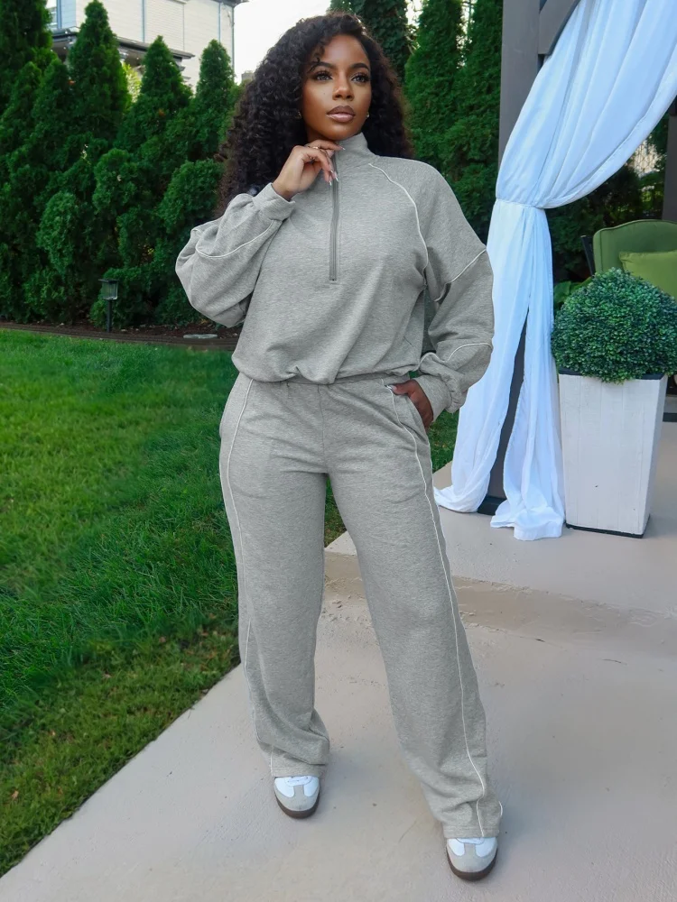 

Женская модная полосатая толстовка Sister Star с застежкой на талии и прямые брюки для бега, элегантный комплект из двух предметов для пригородных поездок