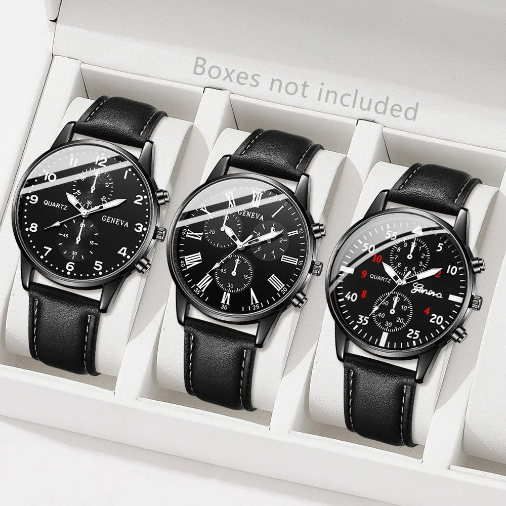 3PCS Fashion Men's Watches Set Business Trend Versatile Retro Classic Round Dial Quartz Watch Reloj Hombre（Without Box）