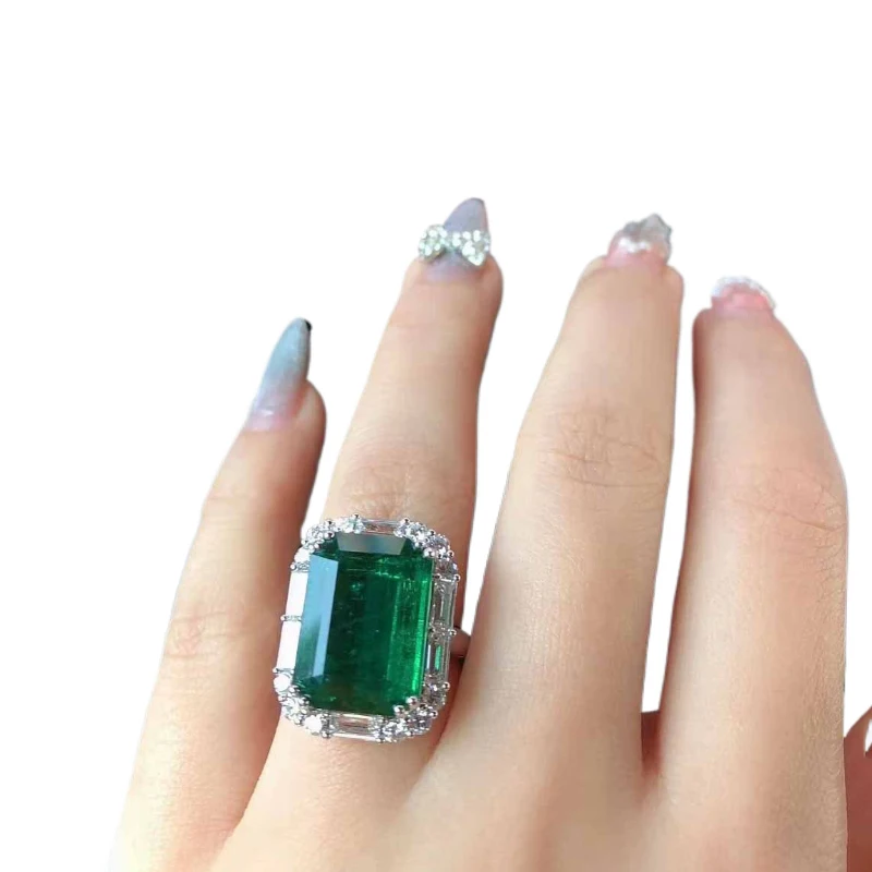 خواتم فضية عيار 925 أنيقة وعالية الجودة من الأحجار الكريمة الخضراء للنساء خاتم مستطيل عتيق رائع هدية مجوهرات الزفاف #6