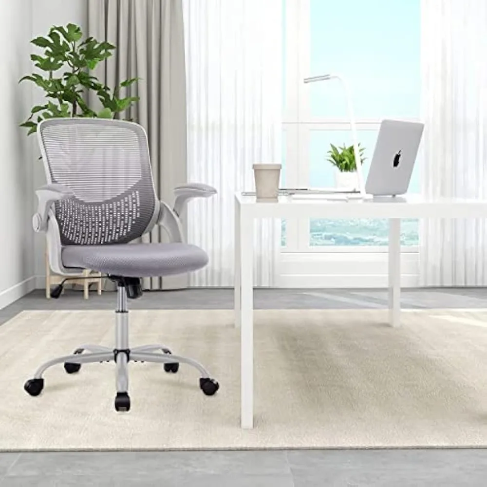 Silla de oficina ergonómica con reposabrazos abatible, silla giratoria rodante con soporte Lumbar, para ordenador, escritorio de oficina en casa, malla