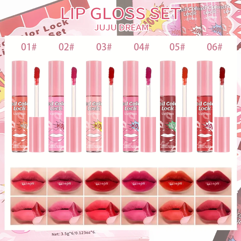 Ensemble de gloss à lèvres JUJU DREAM, couleur rouge, 6 pièces, gloss à lèvres mat longue durée, non collant, teinte à lèvres imperméable, maquillage pour les lèvres