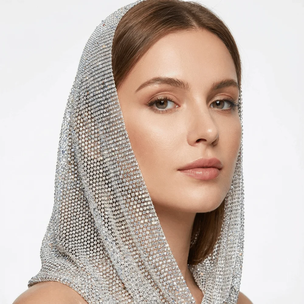 

Блестящий сетчатый капюшон со стразами в готическом стиле, прозрачная сетчатая готическая шляпа, регулируемая дышащая ажурная кепка