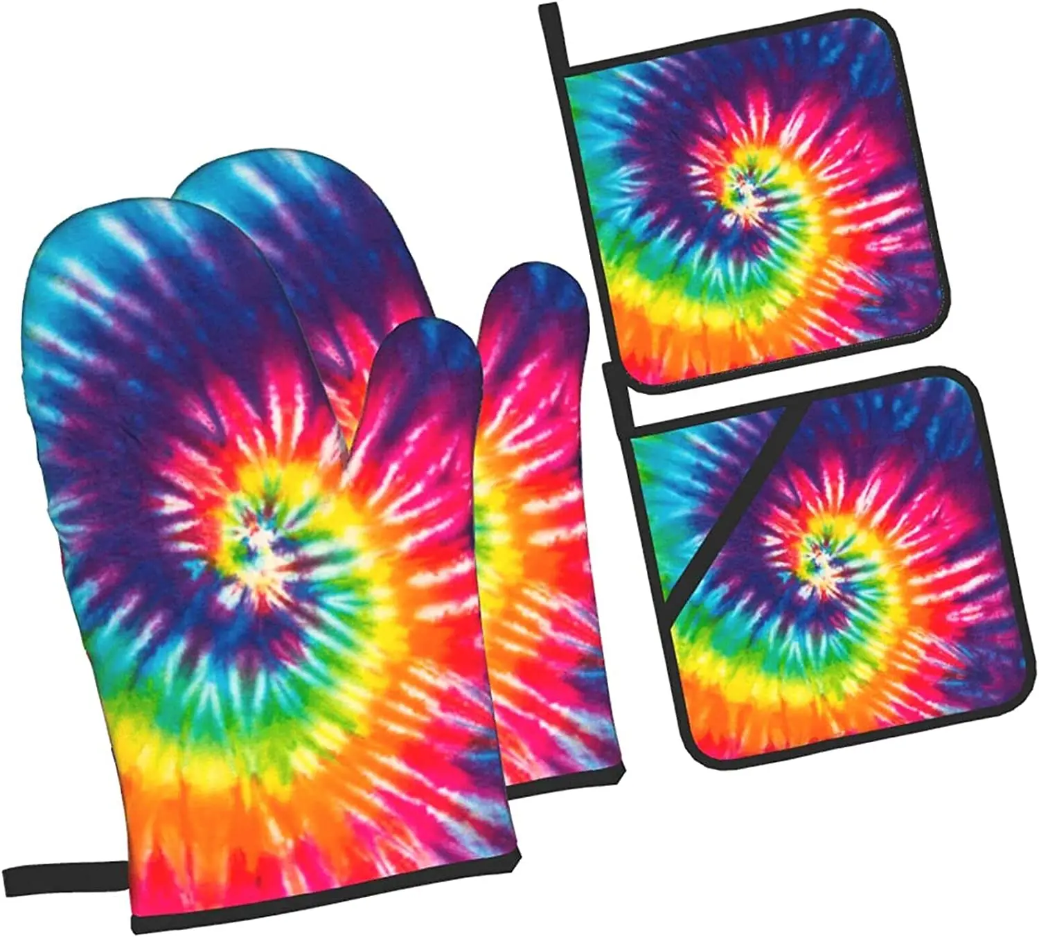 

Разноцветные прихватки и варежки для духовки Tie dye, аксессуары для кухни и декор, перчатки для приготовления барбекю, духовки, термостойкий Коврик