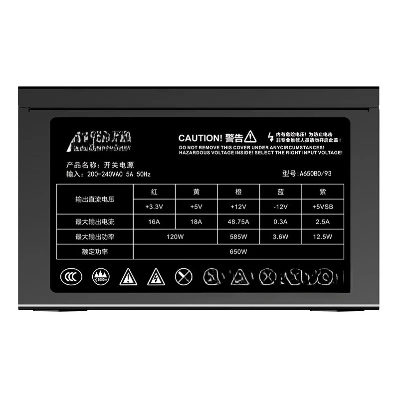

Rated 650W Armored A650B0 Desktop Computer PC Power Supply Active PFC Temperature Controlled Fan Width