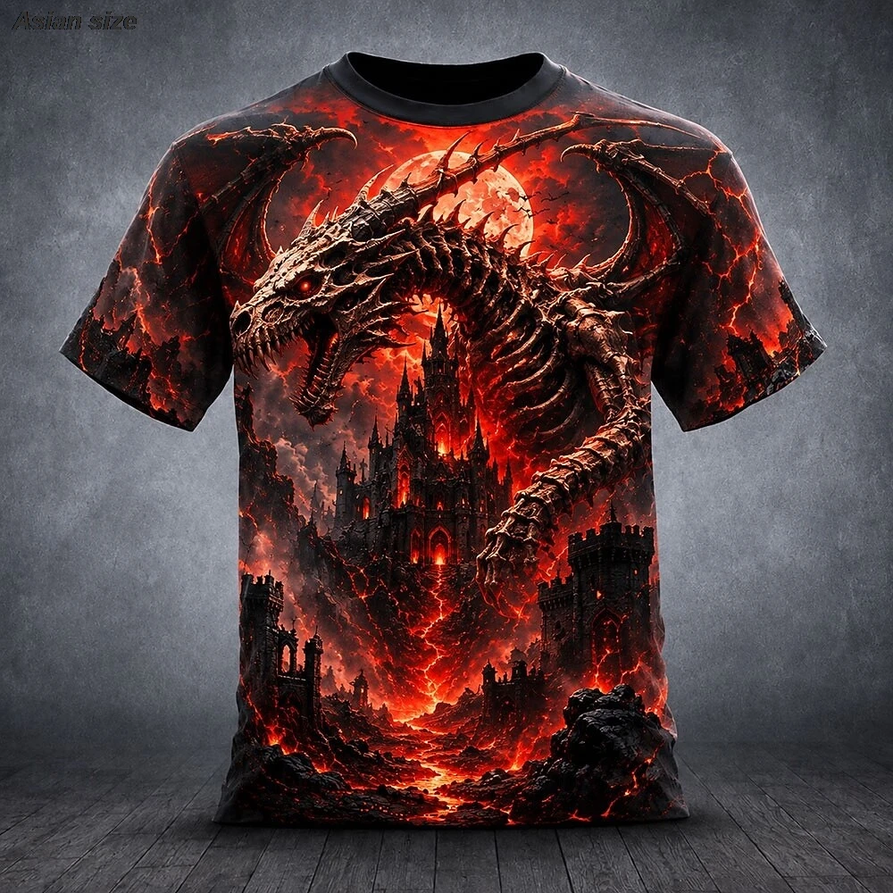 Halloween Men's Dragon T Shirt Short Sleeve 3D Print Crew Neck Exaggerated Designer Horror Club Party Streetwears