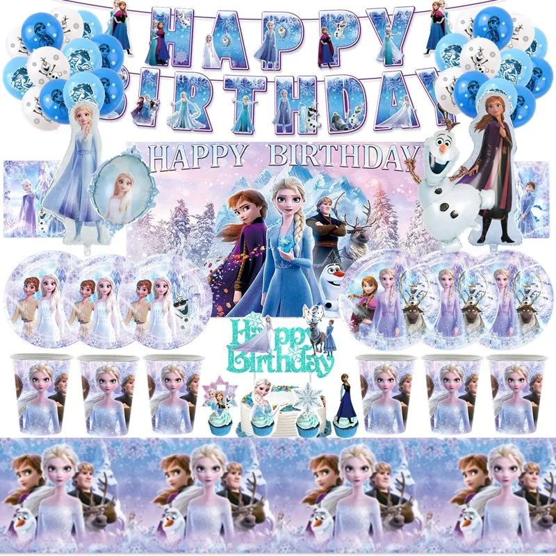 

Frozen 2 Elsa Anna Party Decoration Supplies Paper Cups Plate Tablecloths Kids Baby Shower Snow Queen Birthday Party Decor Sets