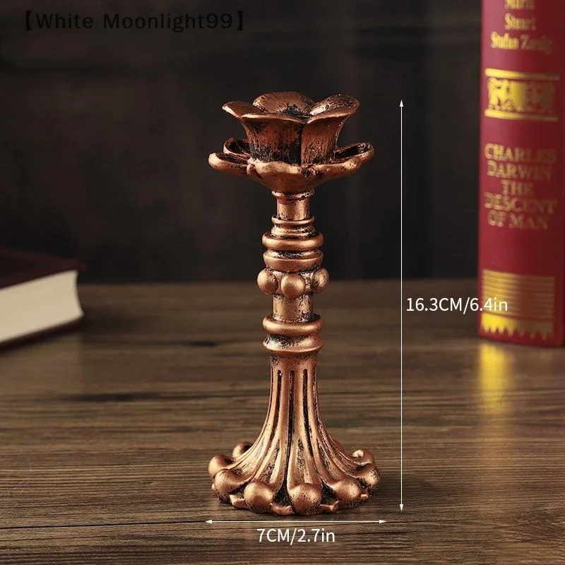 〔White〕Vintage Taper Candle Holders Antique Bronze Finish Resin Candle Sticks For Wedding Dinner Party Table Centerpiece Decor