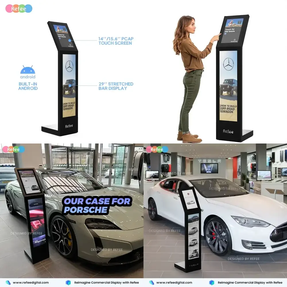 New Product Stretched Bar Touch Kiosk Wide Screen Floor Standing Digital Signage Advertising Player LCD Display for Car