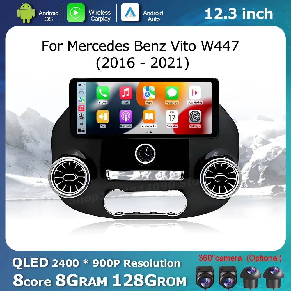 

Car Display Screen for Mercedes Benz Vito W447 2016 - 2021 Multimedia Radio Player GPS Navi WiFi Wireless Carplay Android Auto
