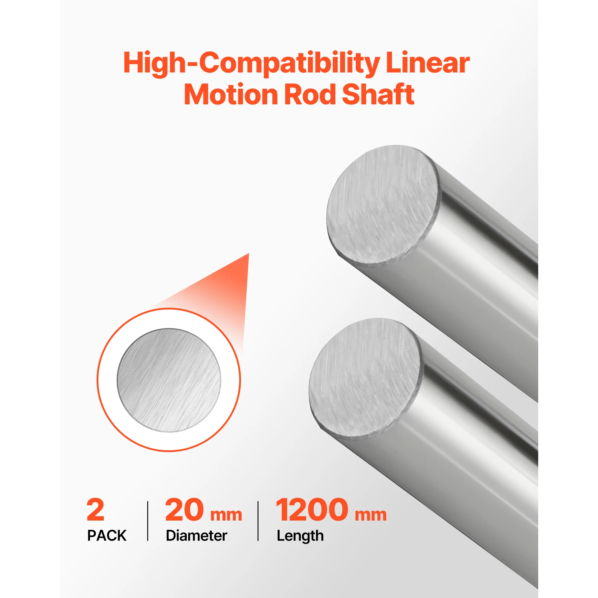 2PCS Linear Motion Rod, 20 mm x 1200 mm (0.79 x 47.24 in), SFC20 Carbon Steel Linear Rod Shaft, Anti Rust and High Precision, High Hardness Shaft