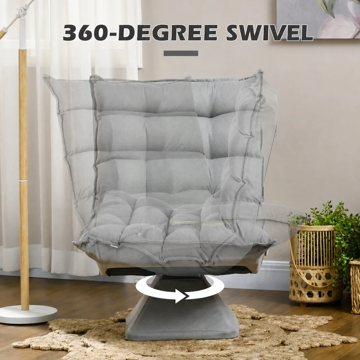 360 ° Sillón de suelo giratorio, respaldo ajustable en 5 posiciones, 120. ° Silla reclinable para videojuegos, con acolchado de 15 cm de grosor, tapizada en microfibra, sin reposabrazos, ideal para el descanso y el ocio, con estructura de acero reforzado, perfecta para leer, jugar, usar en la sala de estar o en un apartamento.