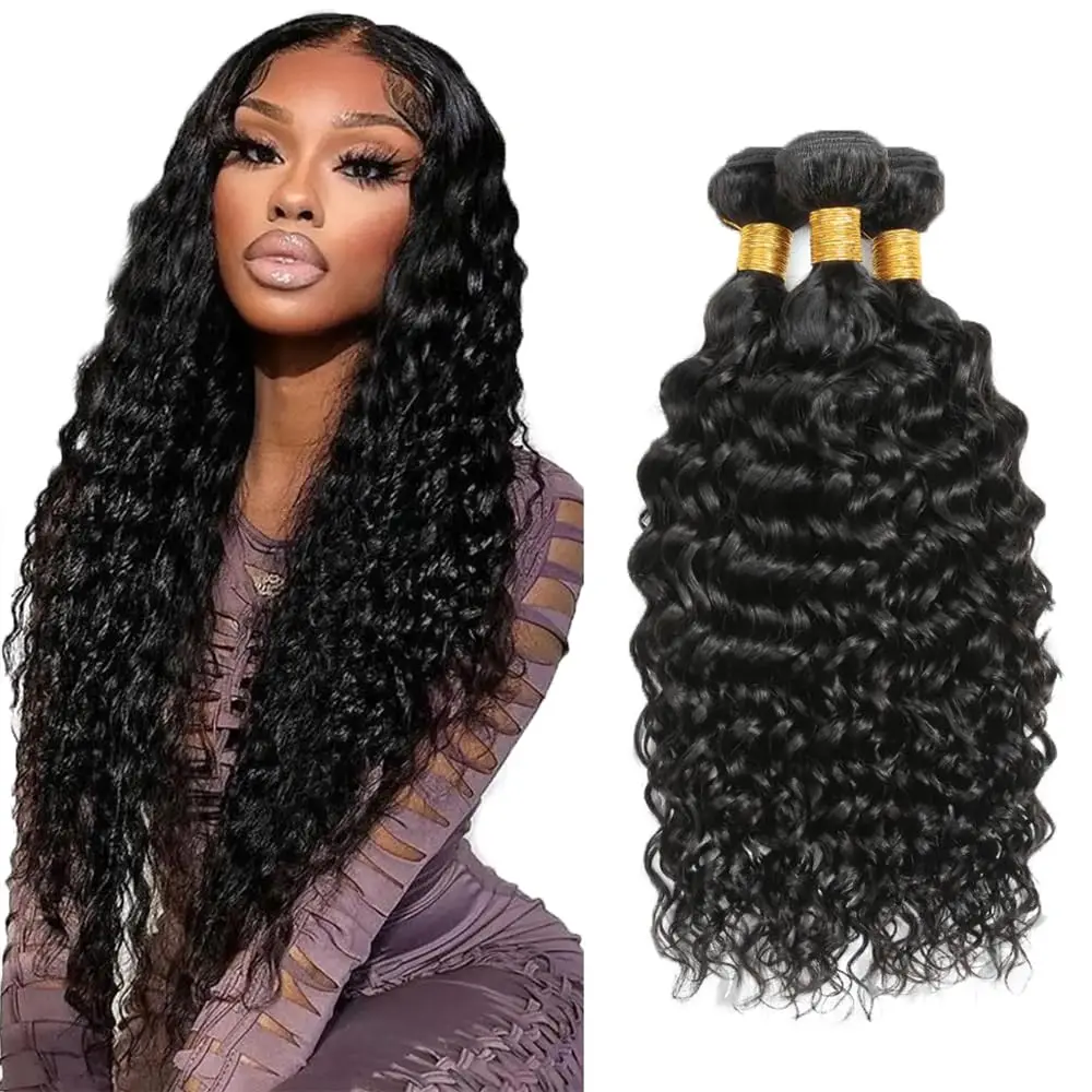 

Пучки человеческих волос Water Wave 20 22 24 дюйма Человеческие волосы Влажные и волнистые пучки Двойной уток Глубокое вьющееся плетение 3 пучка Натуральный черный