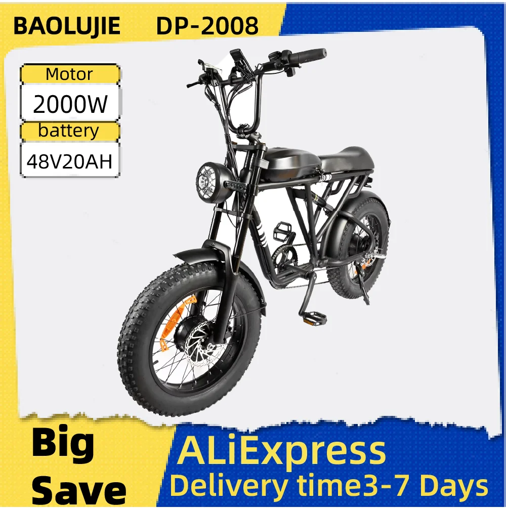 

BAOLUJIE DP-2008 Electric bicycle 2000W Motor 48V2 0Ah battery City Commuter Electric Bike 20inch Tire terrain E-bike