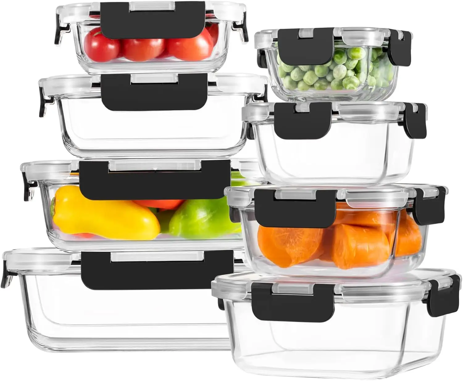 

8-Pack Glass Food Containers with Lids, Airtight Bento Boxes, Oven & Dishwasher Safe, BPA Free 5-35oz
