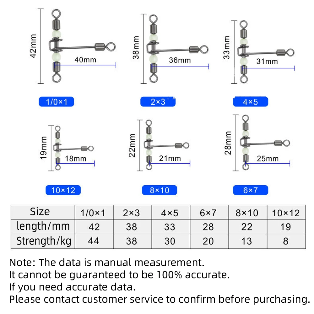 DNDYUJU 15PCS T-Shape Cross Line Rolling Swivel With Pearl Beads Fishhooks Luminous Fishing Connector