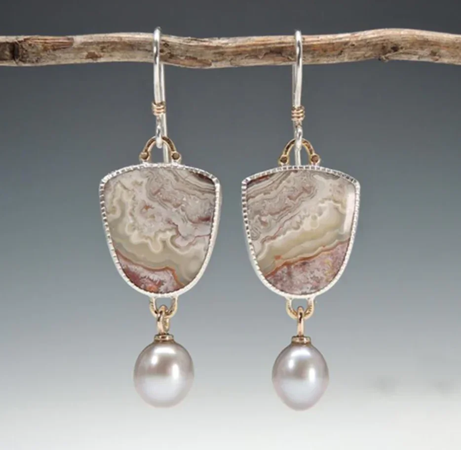 Antique Fashion Delicate Lace Agate Pearls Dangle Earrings Jewelry for Women 2023 Engaged Drop Earrings Custom Jewelry